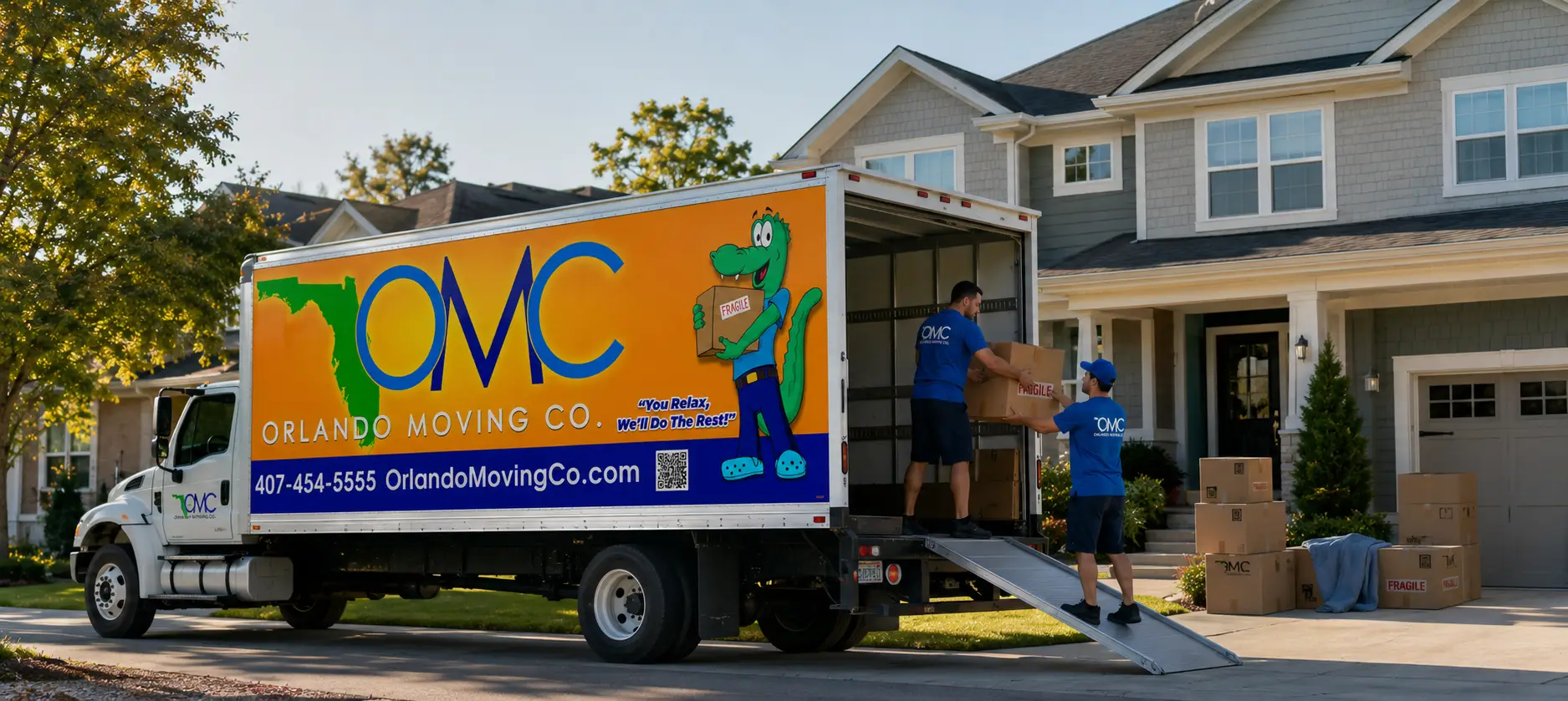 Orlando Moving Company truck loading at a suburban home